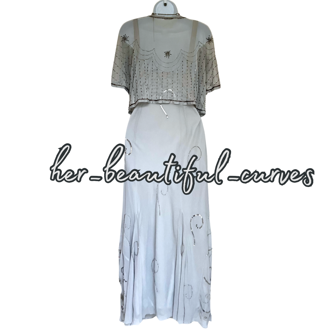 BERKERTEX SEQUINED BEADED EMBELLISHED WEDDING OCCASION DRESS & BOLERO SIZE 16
