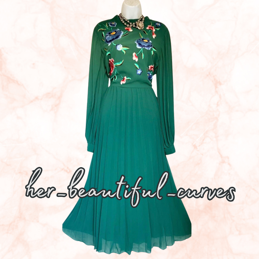 ASOS Embroidered FLORAL MIDI PLEAT OCCASION PARTY DRESS SIZE 24