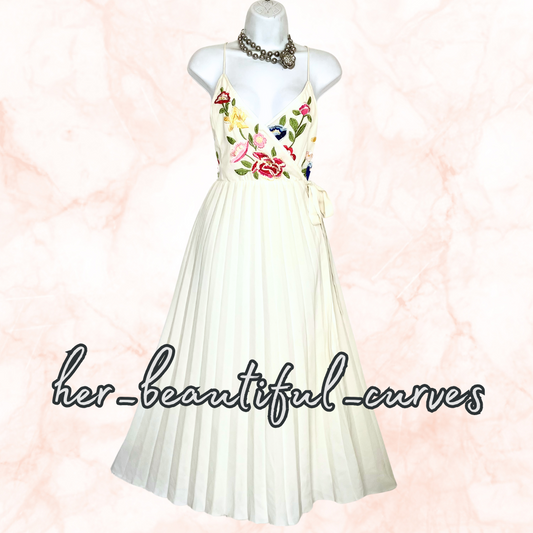 ASOS EMBROIDERED FLORAL PLEATED REAL WRAP OCCASION PARTY DRESS SIZE 18 fits 16