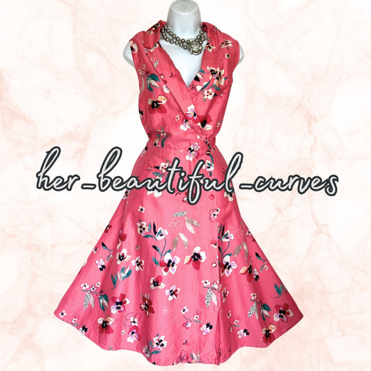 MONSOON COTTON FLORAL PRINT VINTAGE STYLE WEDDING OCCASION PARTY DRESS SIZE 18