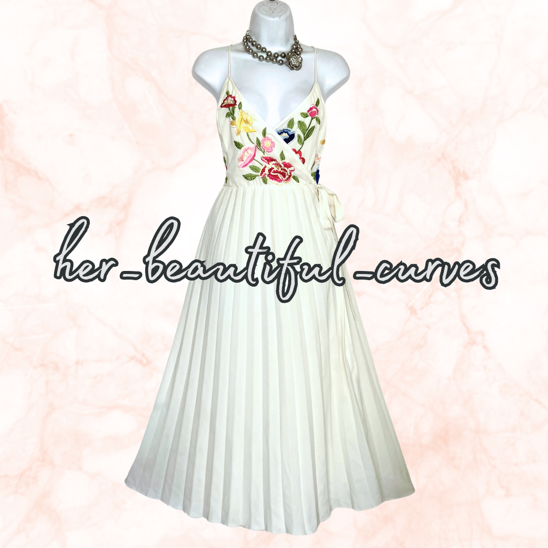 ASOS EMBROIDERED FLORAL PLEATED REAL WRAP OCCASION PARTY DRESS SIZE 18 fits 16