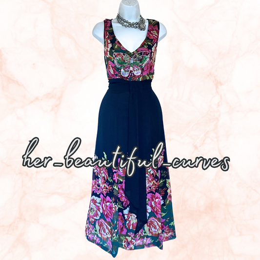 JOANNA HOPE SEQUINED BUTTERFLY & FLORAL WEDDING OCCASION PARTY DRESS SIZE 16