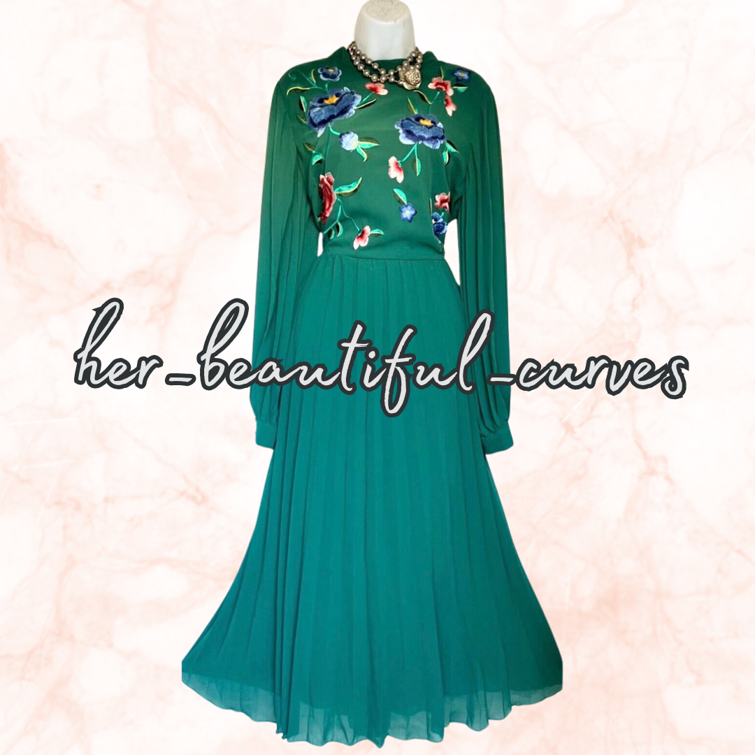 ASOS Embroidered FLORAL MIDI PLEAT OCCASION PARTY DRESS SIZE 24