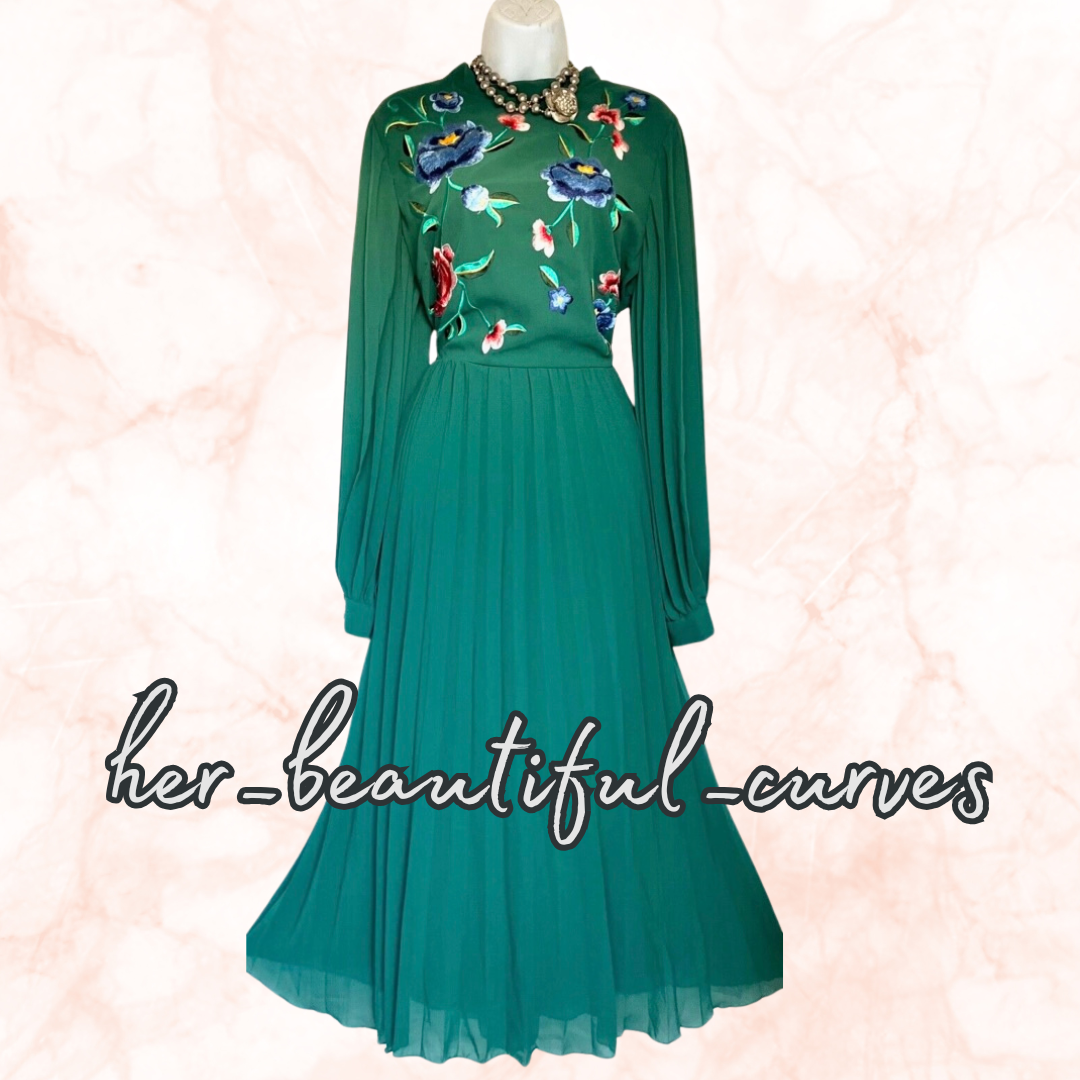 ASOS Embroidered FLORAL MIDI PLEAT OCCASION PARTY DRESS SIZE 24