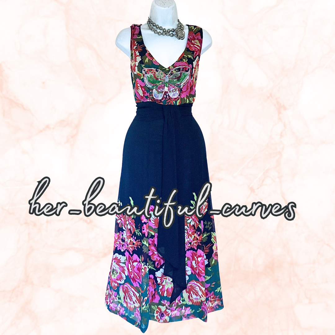 JOANNA HOPE SEQUINED BUTTERFLY & FLORAL WEDDING OCCASION PARTY DRESS SIZE 16