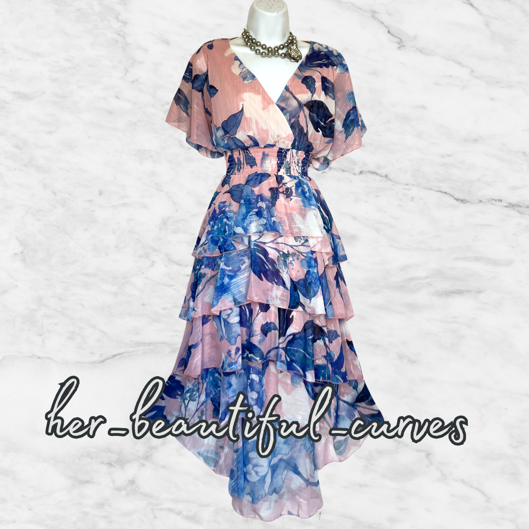 QUIZ FLORAL PRINT TIERED HI LOW OCCASION WEDDING PARTY DRESS SIZE 16