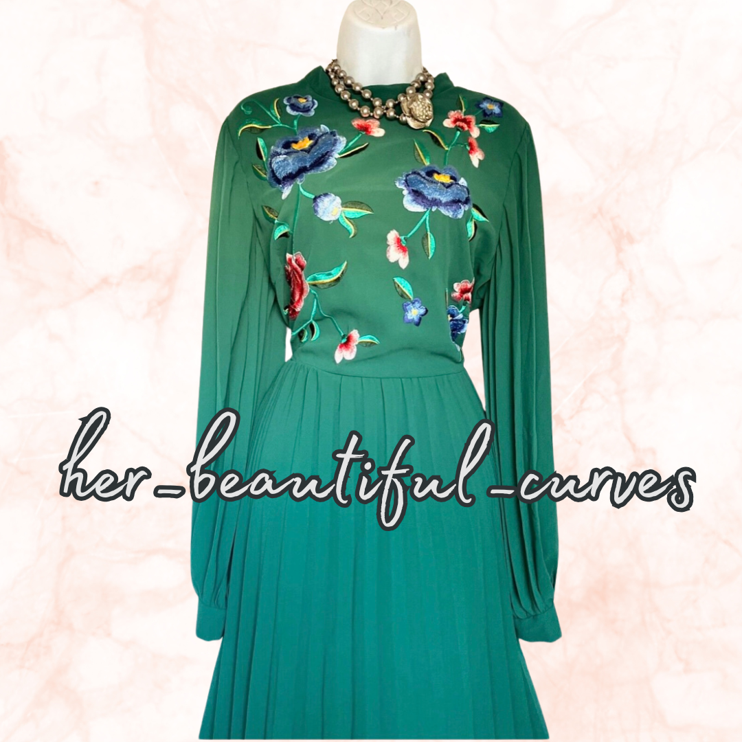 ASOS Embroidered FLORAL MIDI PLEAT OCCASION PARTY DRESS SIZE 24