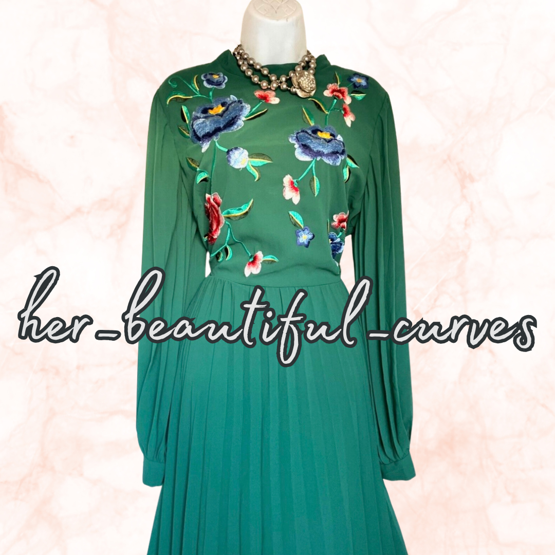 ASOS Embroidered FLORAL MIDI PLEAT OCCASION PARTY DRESS SIZE 24