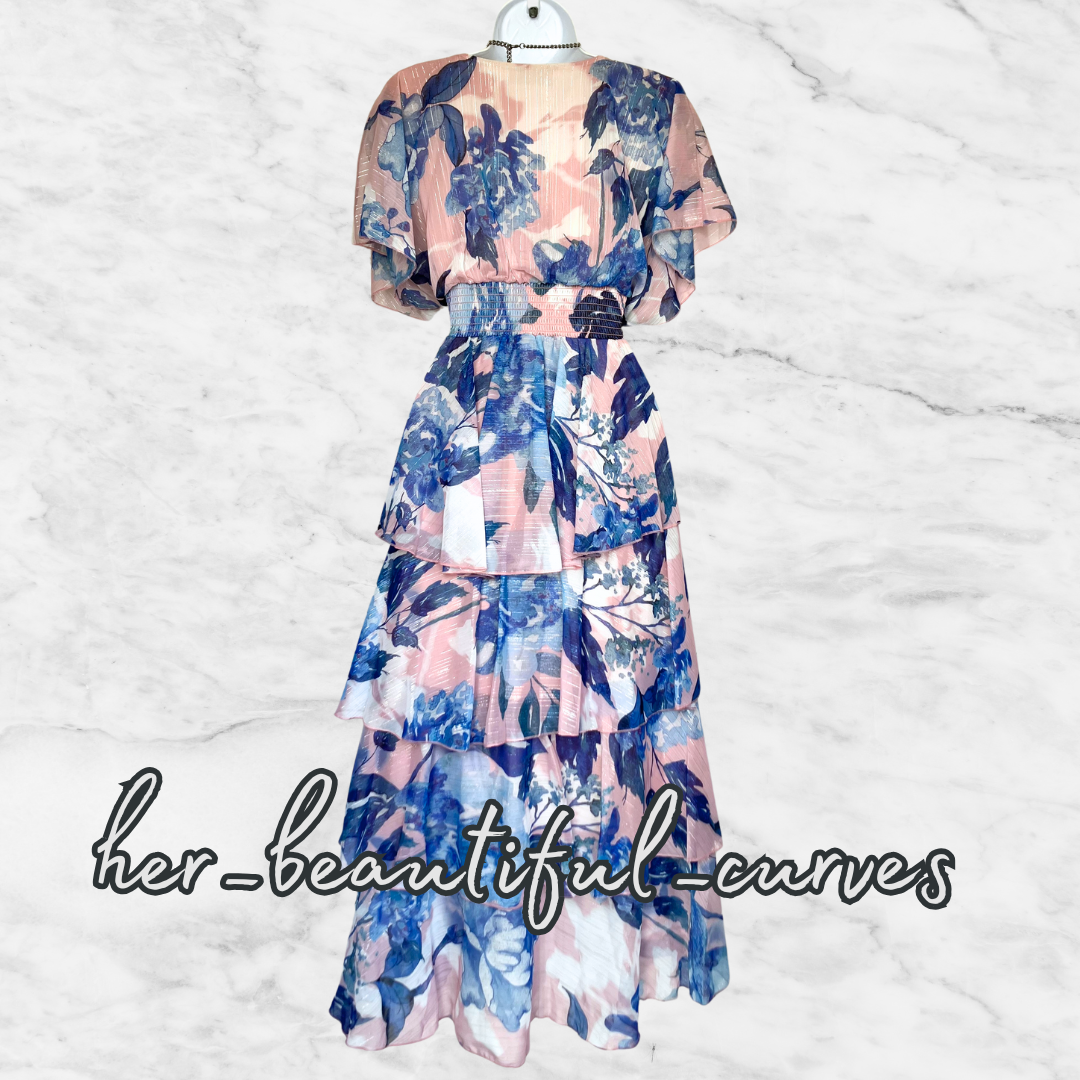 QUIZ FLORAL PRINT TIERED HI LOW OCCASION WEDDING PARTY DRESS SIZE 16
