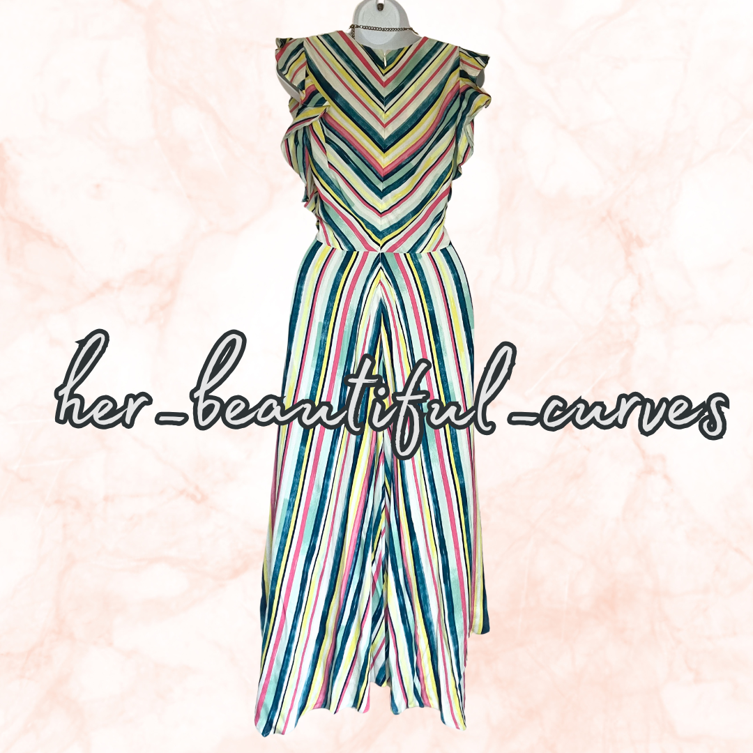 MONSOON STRIPES PRINT MIDI HANDKERCHIEF HEM WEDDING OCCASION PARTY DRESS SIZE 18