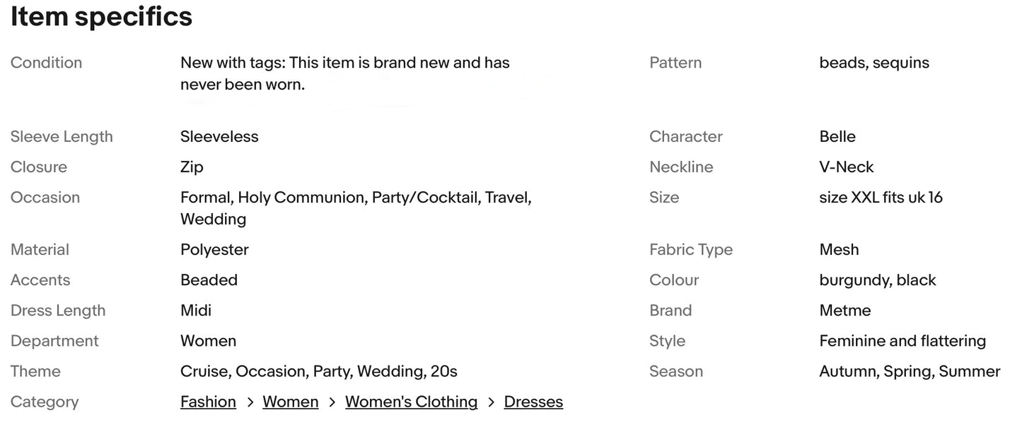 Metme 20s GATSBY FLAPPER SEQUINED BEADED FRINGED DRESS SIZE XXL fits 16 new