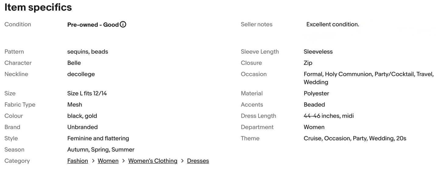 LADIES SEQUINED BEADED FRINGED 20s GATSBY OCCASION PARTY DRESS SIZE L FITS 12/14