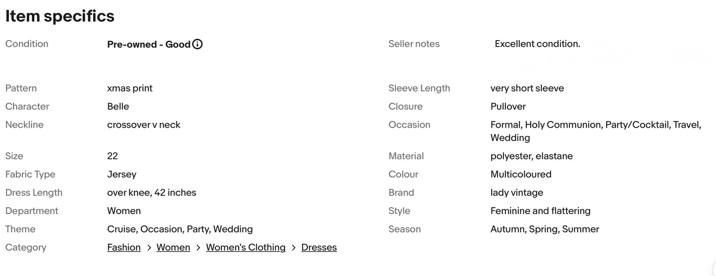 LADY VINTAGE VINTAGE STYLE XMAS OCCASION PARTY DRESS SIZE 22