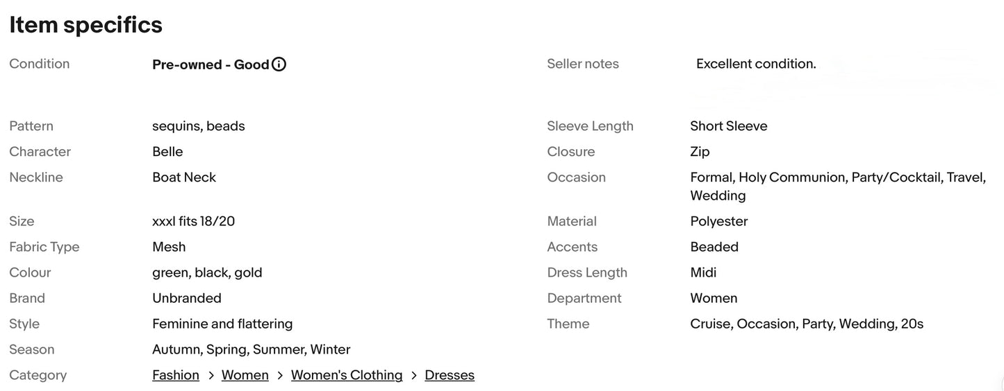 LADIES 20s GATSBY SEQUINED BEADED FLAPPER PARTY DRESS SIZE XXXL fits 18/20