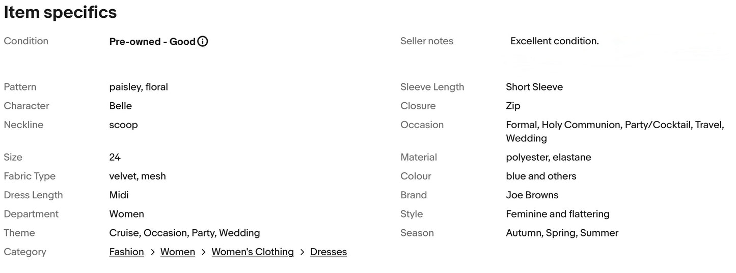 JOE BROWNS VELVET PAISLEY FLORAL PATTERN PARTY DRESS SIZE 24