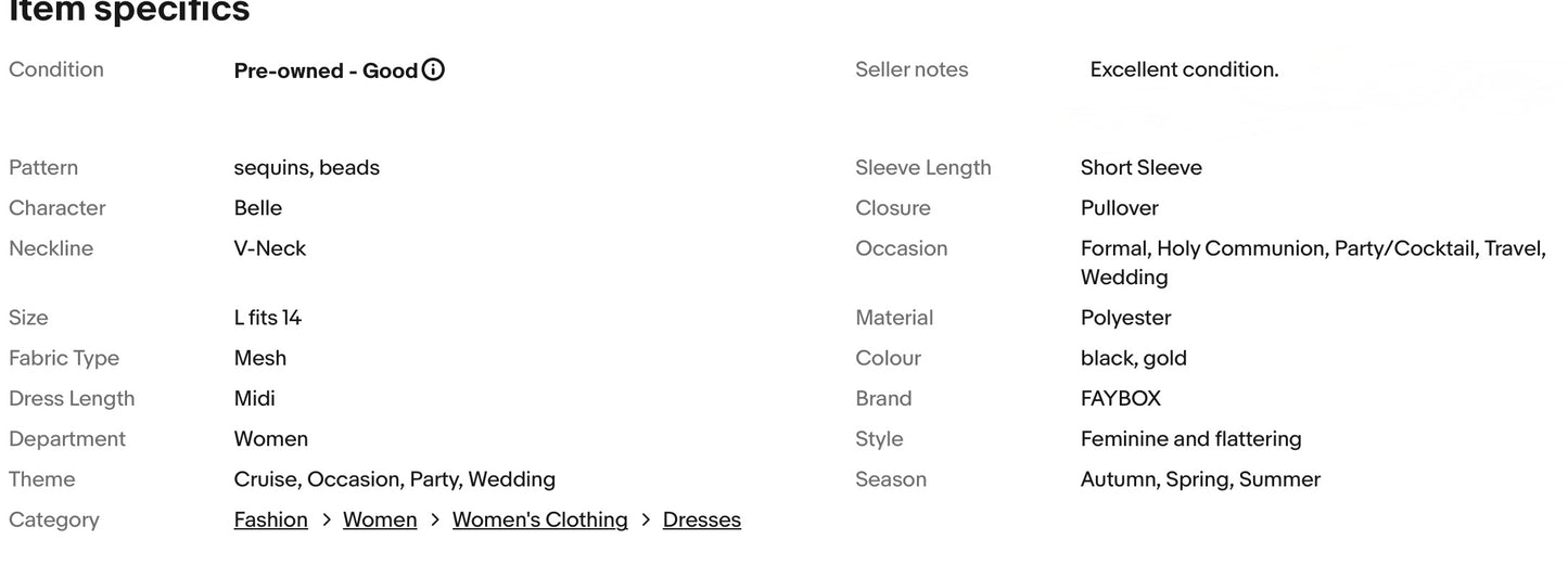 FAYBOX 20s GATSBY FLAPPER SEQUINED BEADED FRINGED PARTY DRESS SIZE L FITS 14