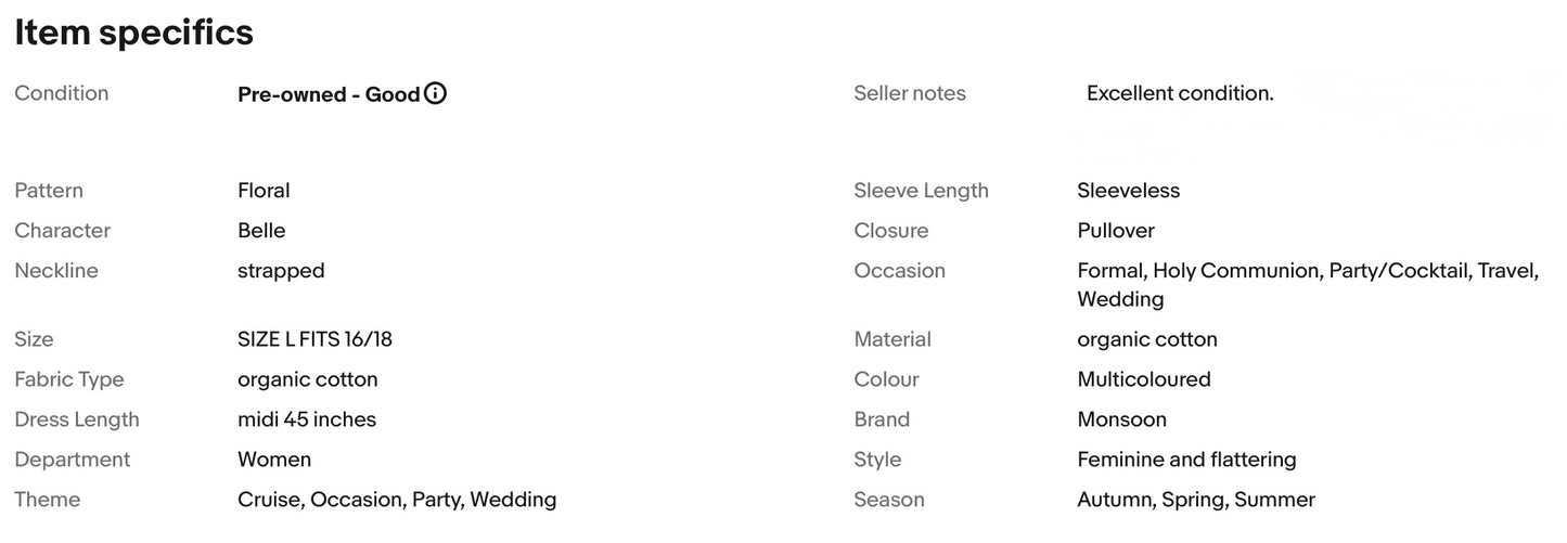 MONSOON FLORAL PRINT COTTON WEDDING OCCASION PARTY DRESS SIZE L Size 16/18