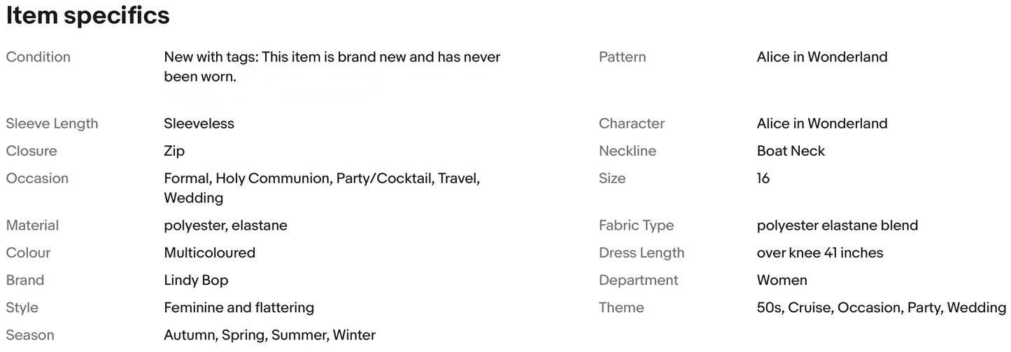 LINDY BOP ALICE IN WONDERLAND 50s VINTAGE STYLE OCCASION PARTY DRESS SIZE 16 NEW