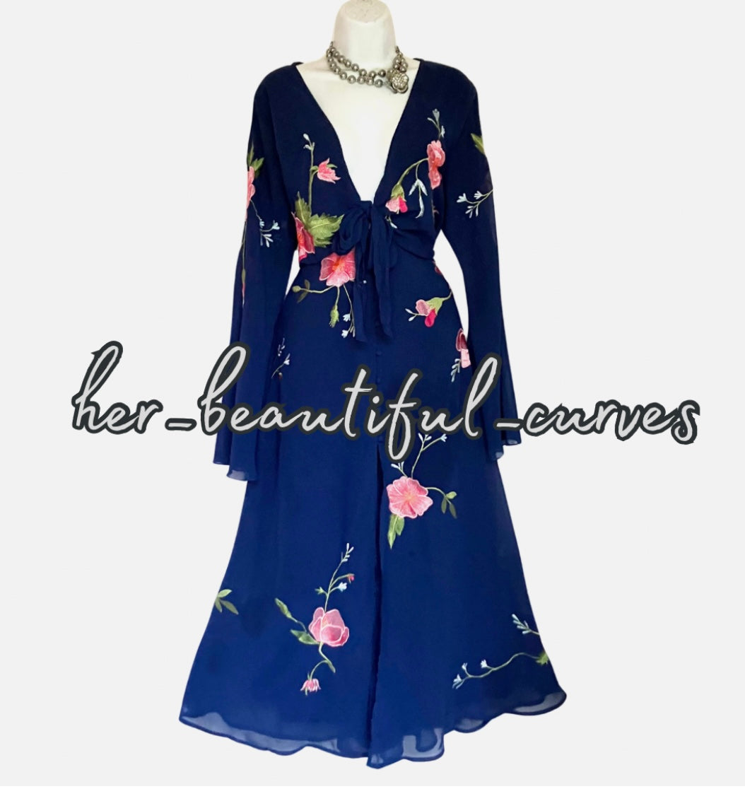 ASOS BLACK EMBROIDERED FLORAL OCCASION WEDDING PARTY DRESS SIZE 16
