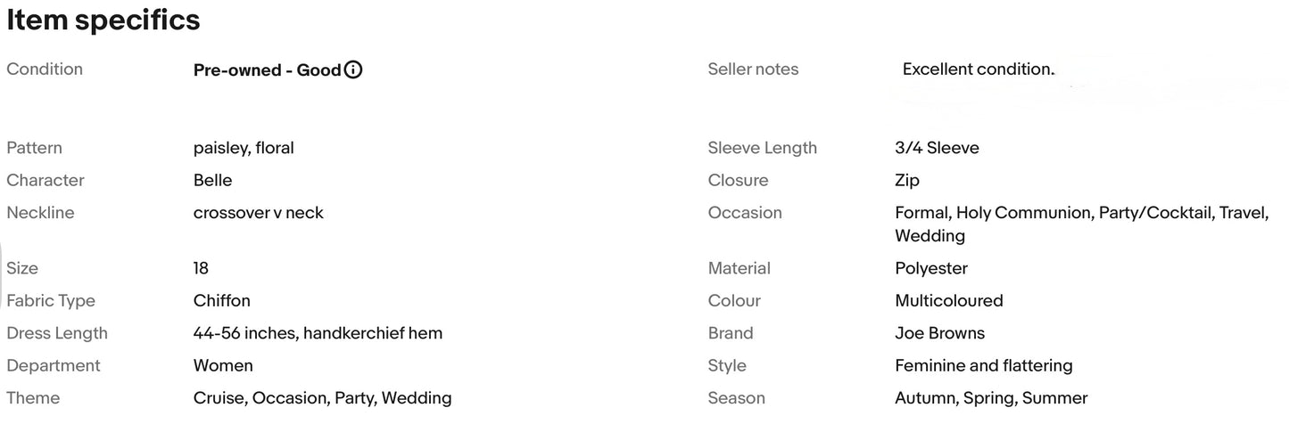 JOE BROWNS PAISLEY FLORAL PRINT HANDKERCHIEF HEM OCCASION PARTY DRESS SIZE 18