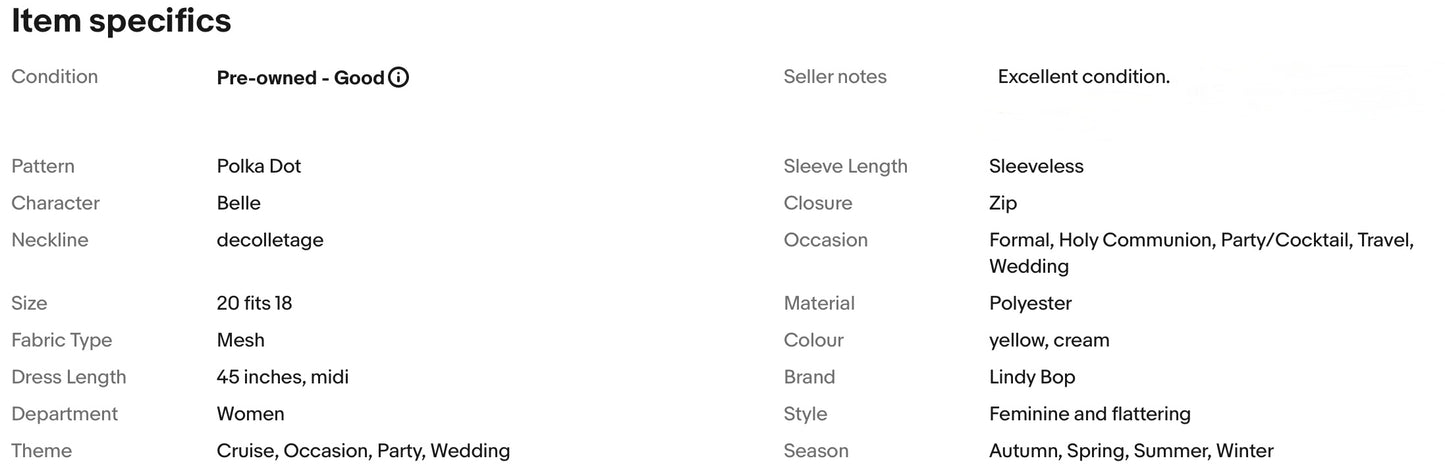 LINDY BOP POLKA DOTS VINTAGE STYLE OCCASION PARTY DRESS SIZE 20 fits 18