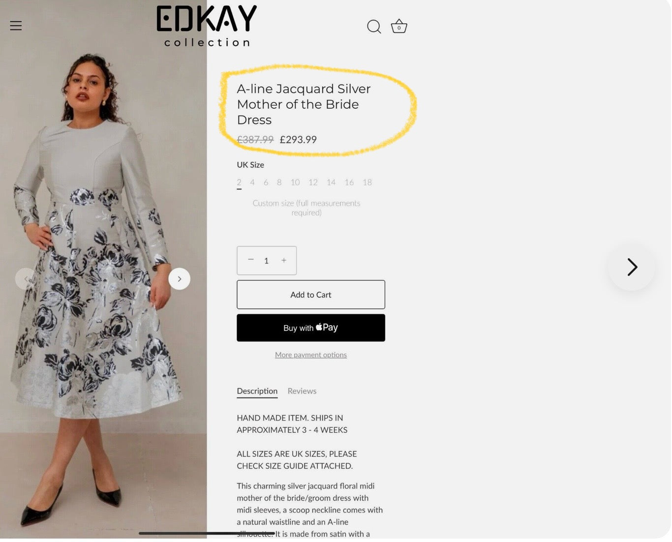 EDKAY GLITTERING JACQUARD FLORAL MOTHER OF THE BRIDE PARTY DRESS SIZE 16