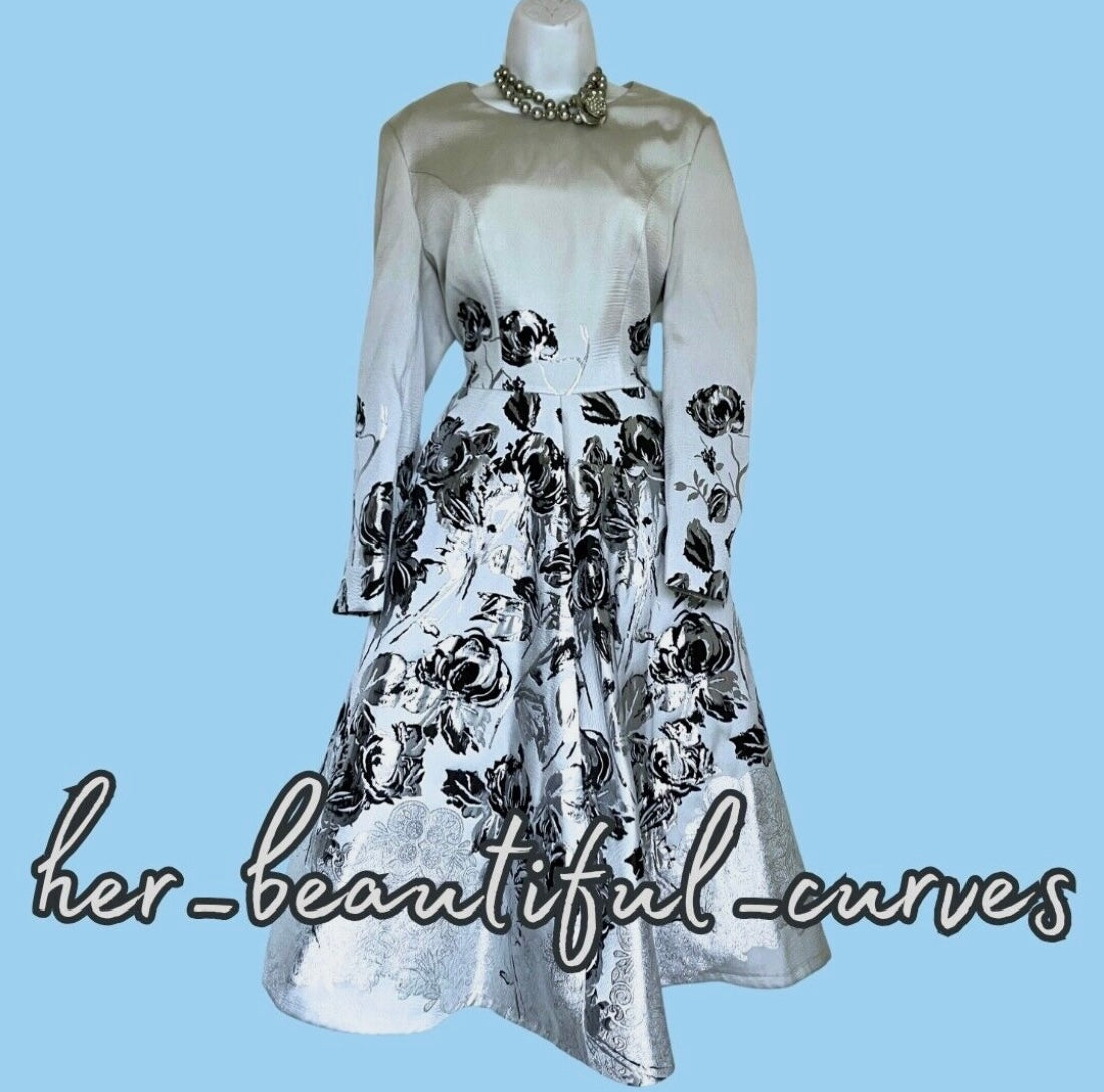 EDKAY GLITTERING JACQUARD FLORAL MOTHER OF THE BRIDE PARTY DRESS SIZE 16