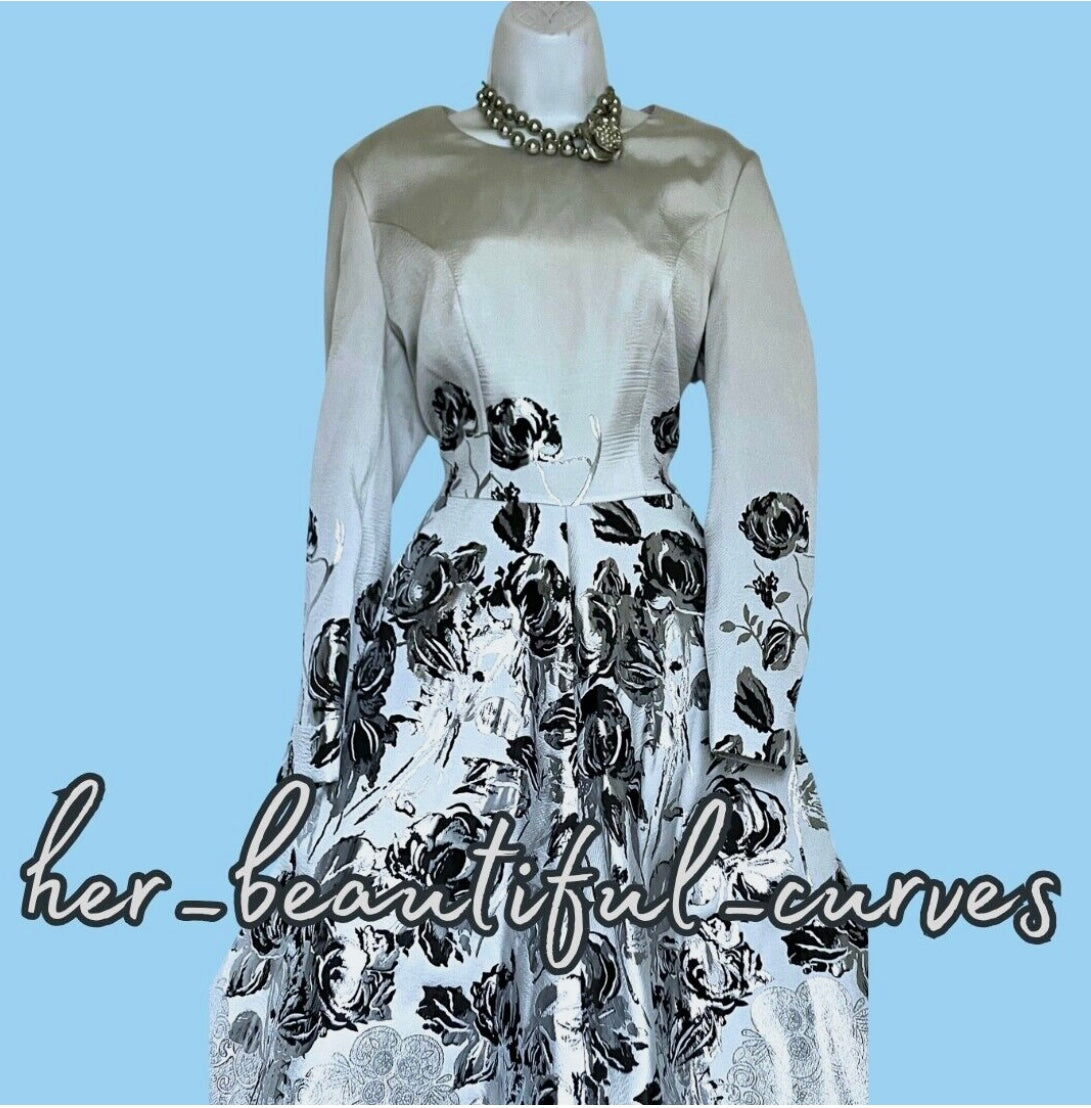 EDKAY GLITTERING JACQUARD FLORAL MOTHER OF THE BRIDE PARTY DRESS SIZE 16