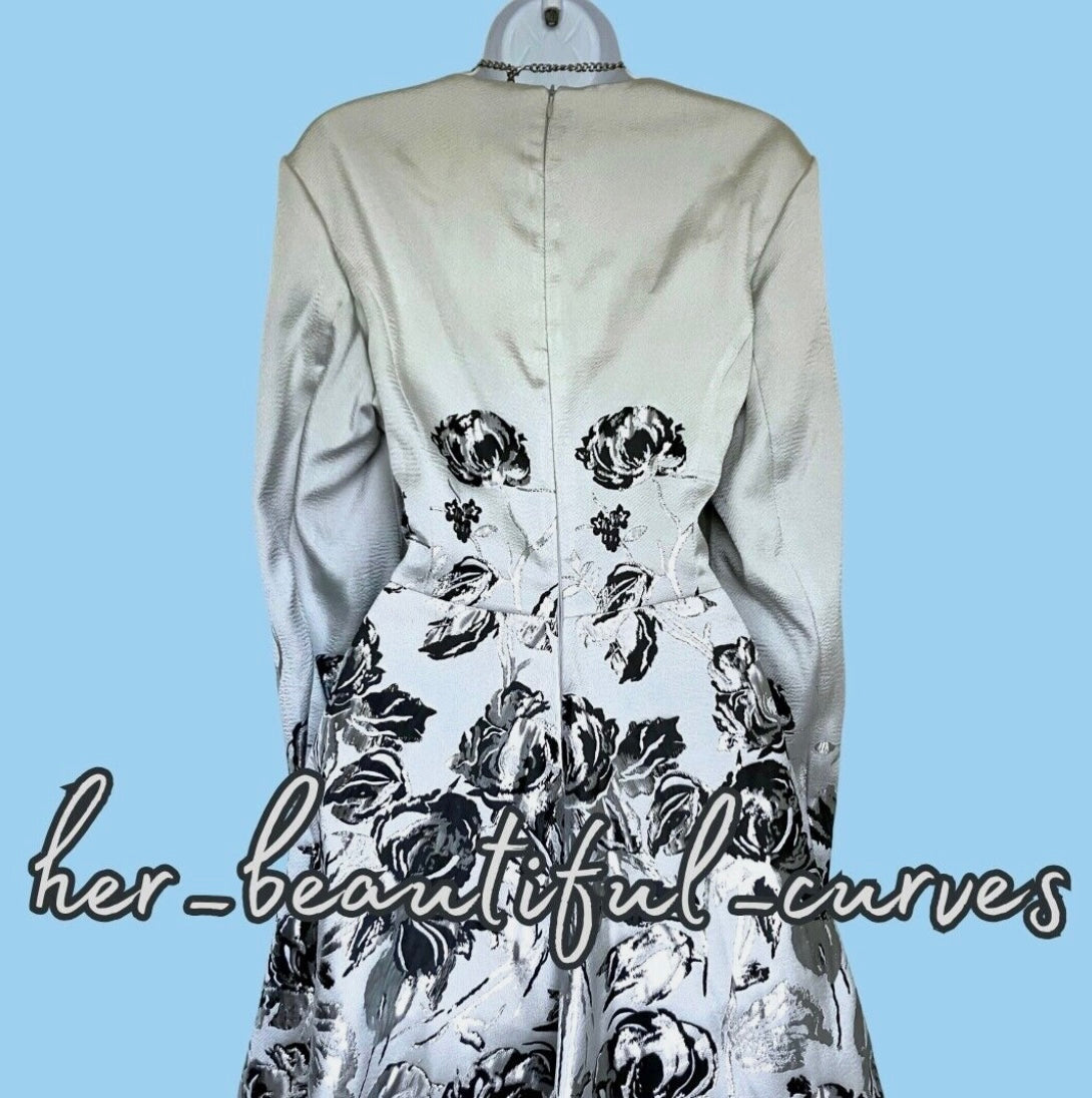 EDKAY GLITTERING JACQUARD FLORAL MOTHER OF THE BRIDE PARTY DRESS SIZE 16