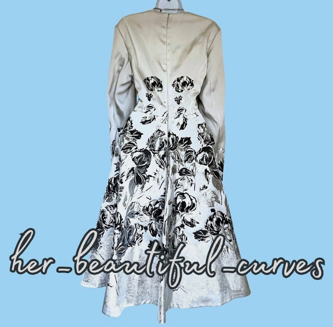 EDKAY GLITTERING JACQUARD FLORAL MOTHER OF THE BRIDE PARTY DRESS SIZE 16