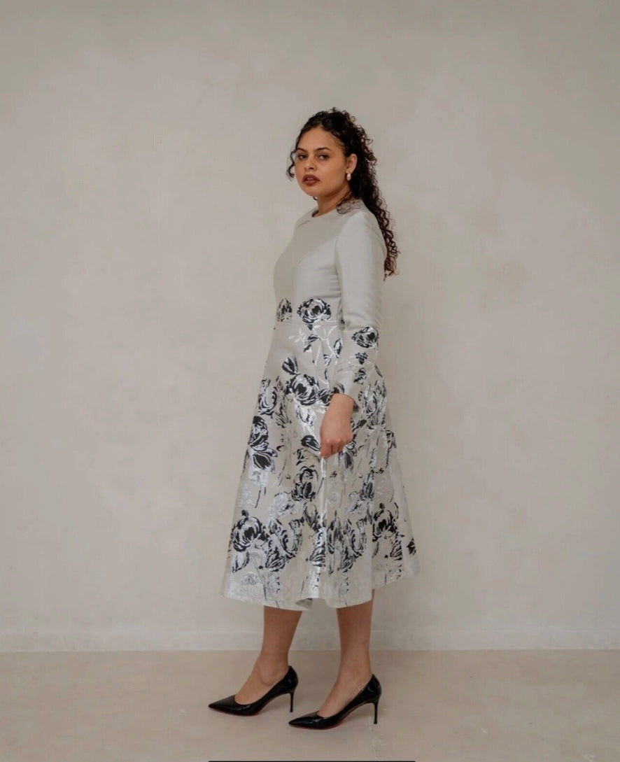 EDKAY GLITTERING JACQUARD FLORAL MOTHER OF THE BRIDE PARTY DRESS SIZE 16
