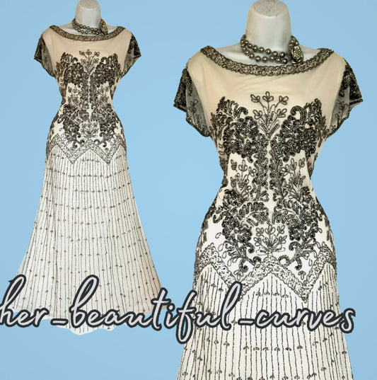 PISARRO NIGHTS SEQUINNED BEADED EMBELLISHED OCCASION PARTY DRESS SIZE 14