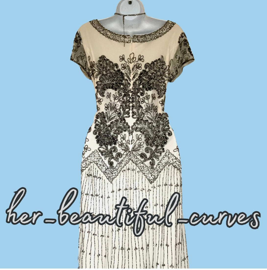 PISARRO NIGHTS SEQUINNED BEADED EMBELLISHED OCCASION PARTY DRESS SIZE 14