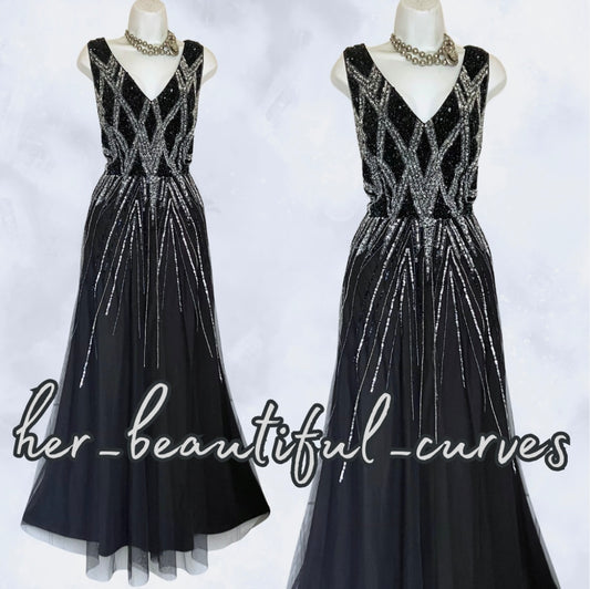 MONSOON (LIMITED EDITION) BEADED SEQUINNED MAXI EVENING OCCASION DRESS SIZE 18