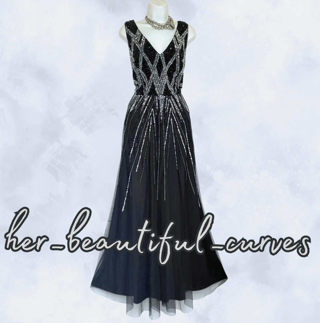 MONSOON (LIMITED EDITION) BEADED SEQUINNED MAXI EVENING OCCASION DRESS SIZE 18