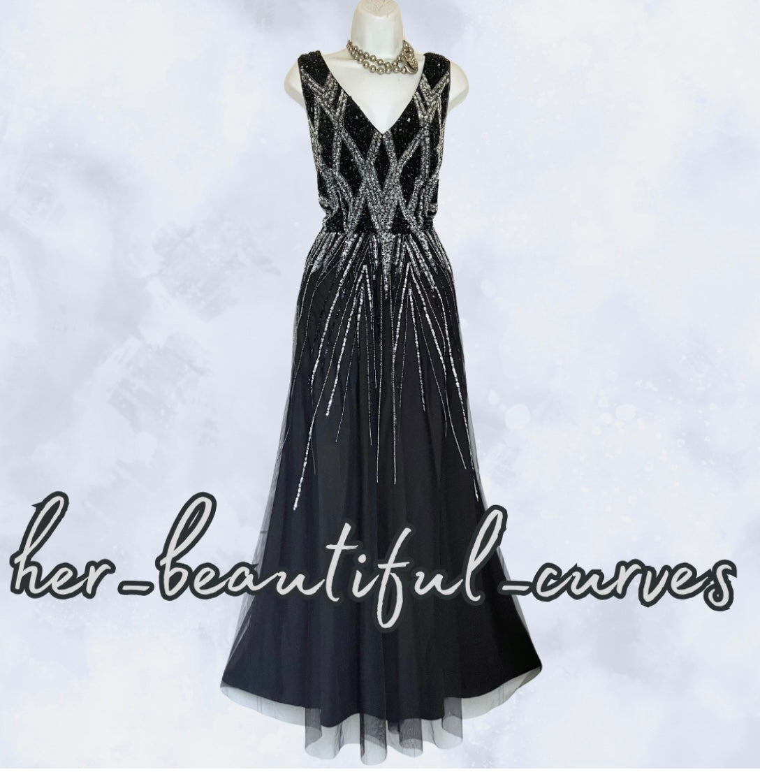 MONSOON (LIMITED EDITION) BEADED SEQUINNED MAXI EVENING OCCASION DRESS SIZE 18