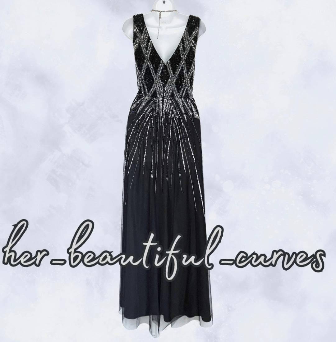 MONSOON (LIMITED EDITION) BEADED SEQUINNED MAXI EVENING OCCASION DRESS SIZE 18