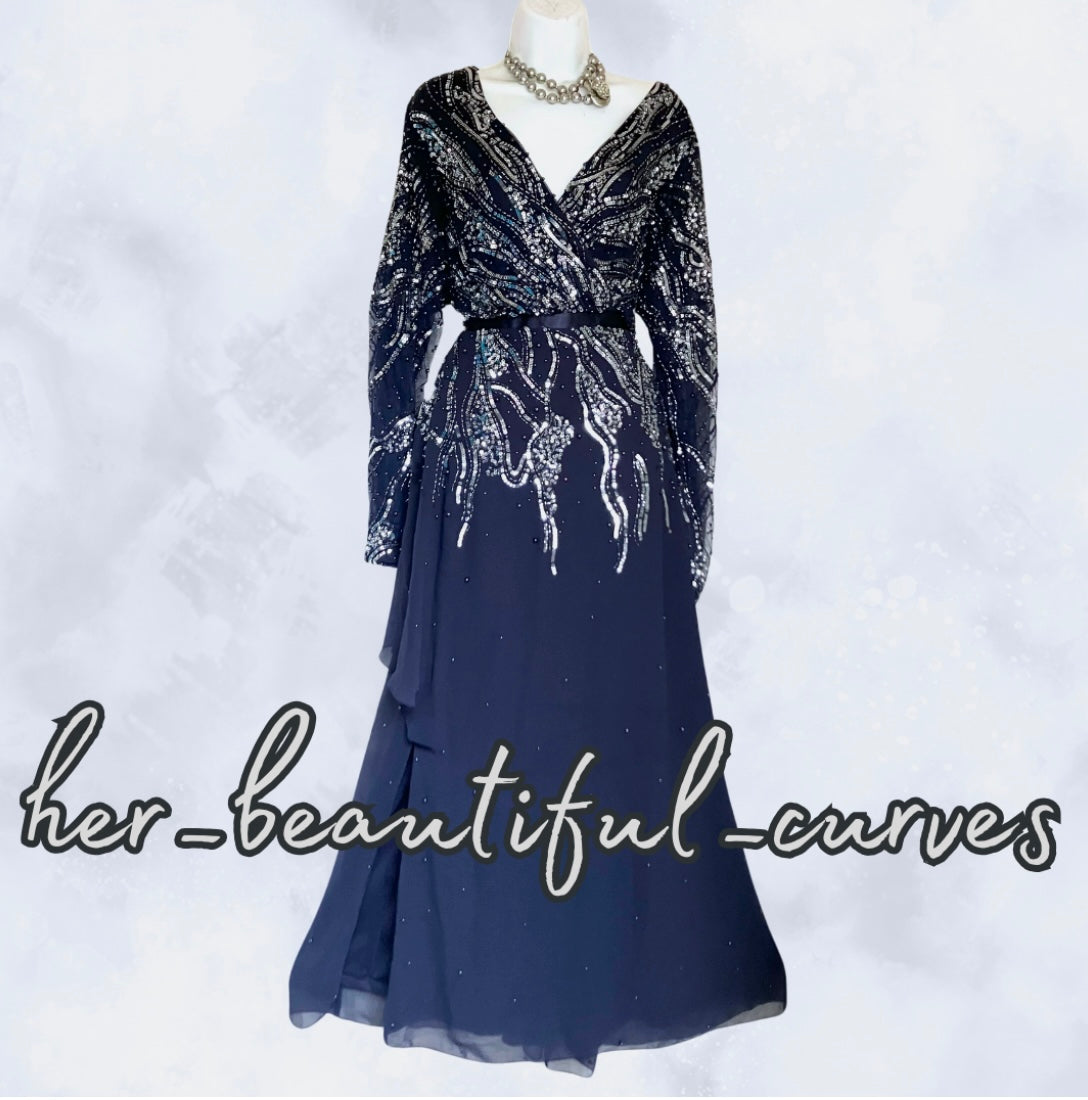 KALEIDOSCOPE SEQUINNED BEADED EMBELLISHED MAXI EVENING PARTY DRESS SIZE 20