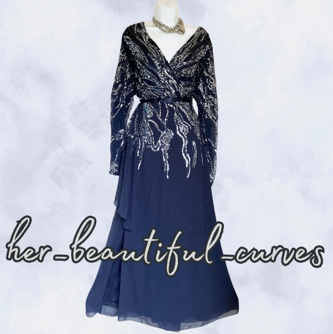 KALEIDOSCOPE SEQUINNED BEADED EMBELLISHED MAXI EVENING PARTY DRESS SIZE 20