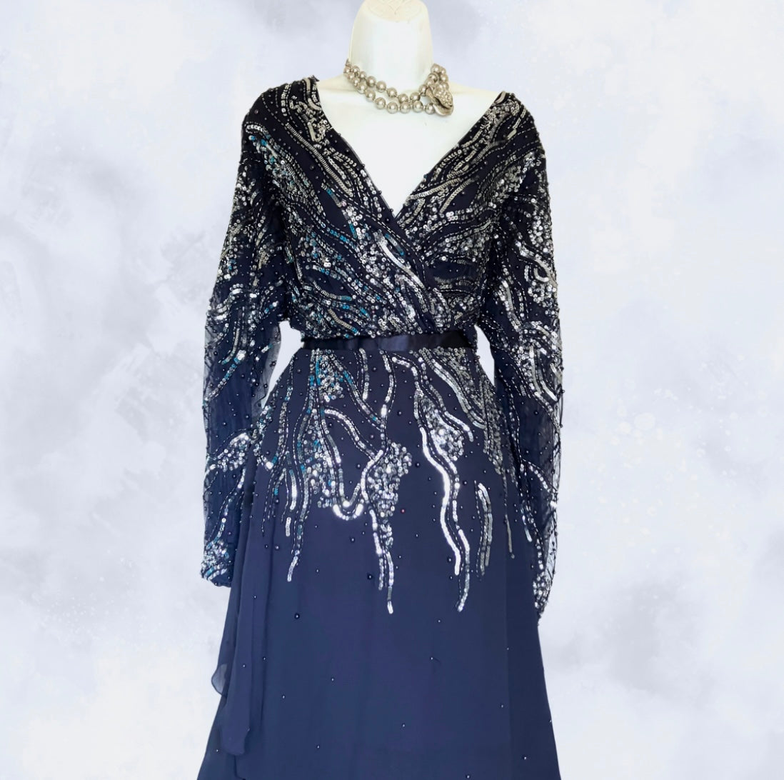 KALEIDOSCOPE SEQUINNED BEADED EMBELLISHED MAXI EVENING PARTY DRESS SIZE 20