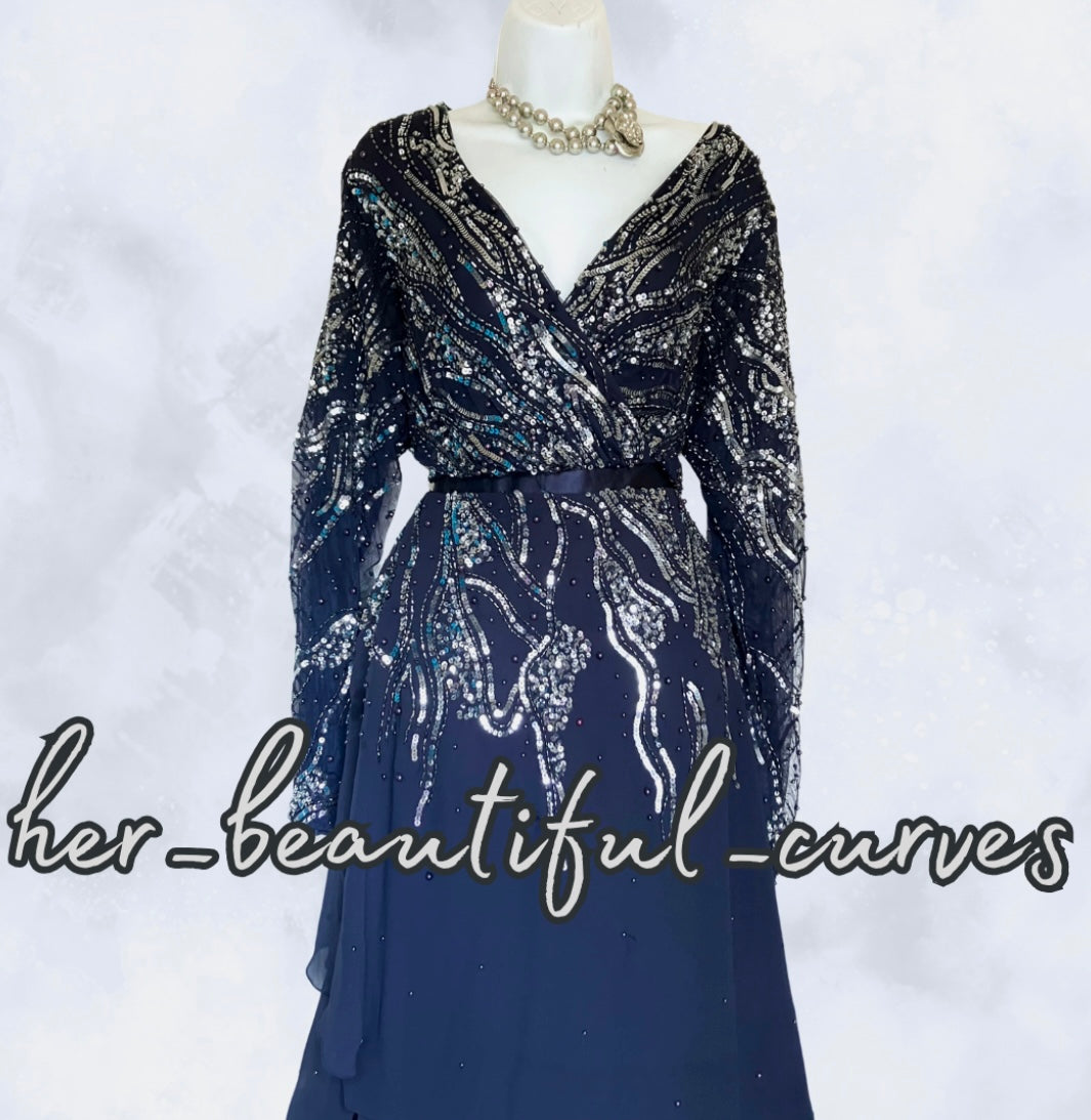 KALEIDOSCOPE SEQUINNED BEADED EMBELLISHED MAXI EVENING PARTY DRESS SIZE 20