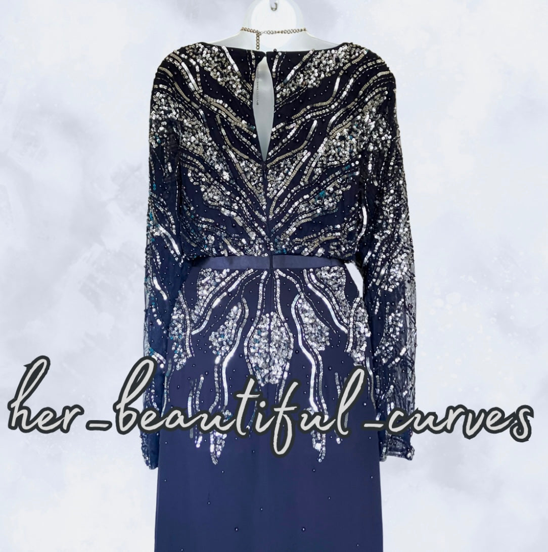 KALEIDOSCOPE SEQUINNED BEADED EMBELLISHED MAXI EVENING PARTY DRESS SIZE 20