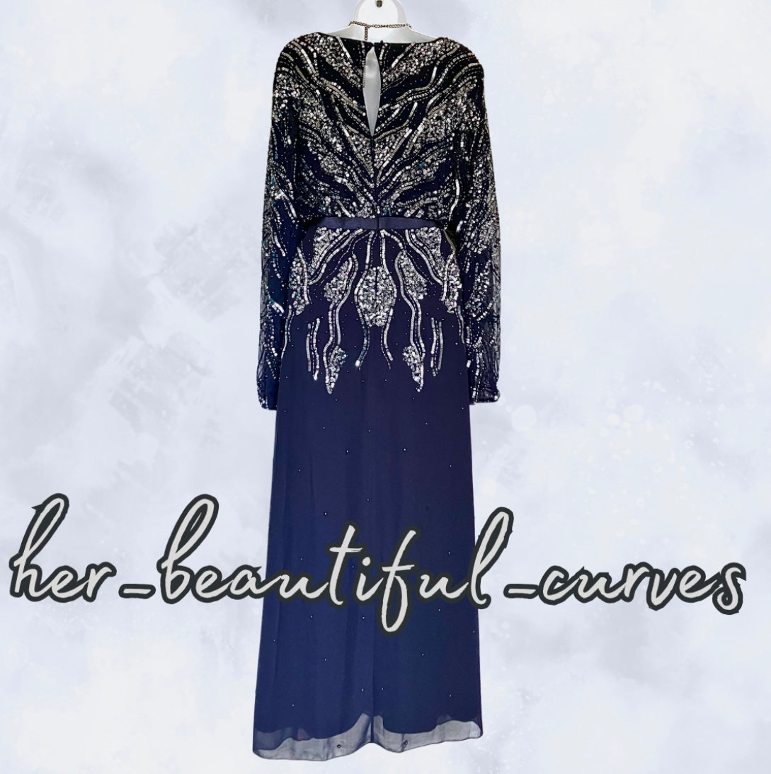 KALEIDOSCOPE SEQUINNED BEADED EMBELLISHED MAXI EVENING PARTY DRESS SIZE 20