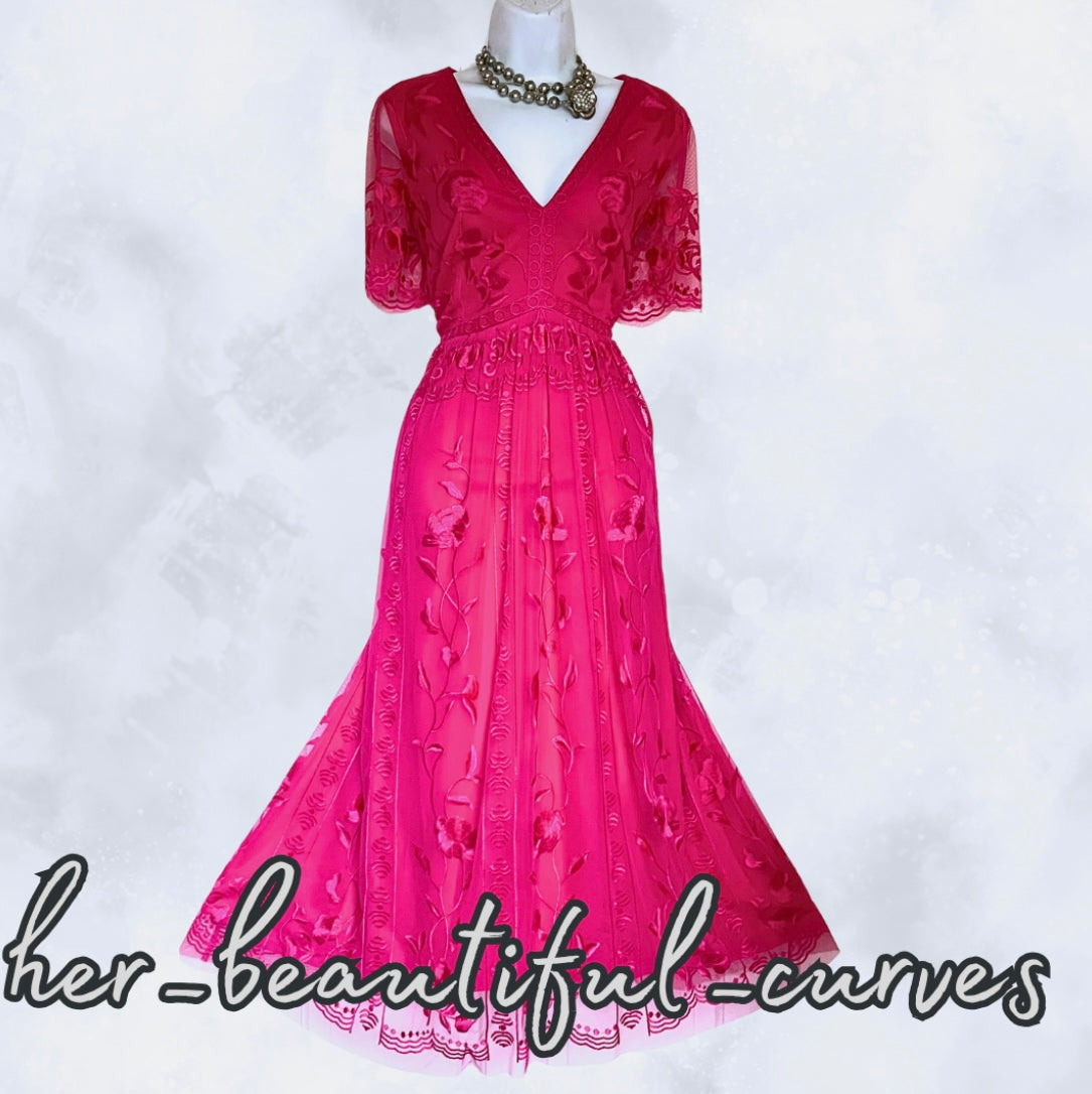 MONSOON EMBROIDERED FLORAL WEDDING OCCASION PARTY DRESS SIZE 16