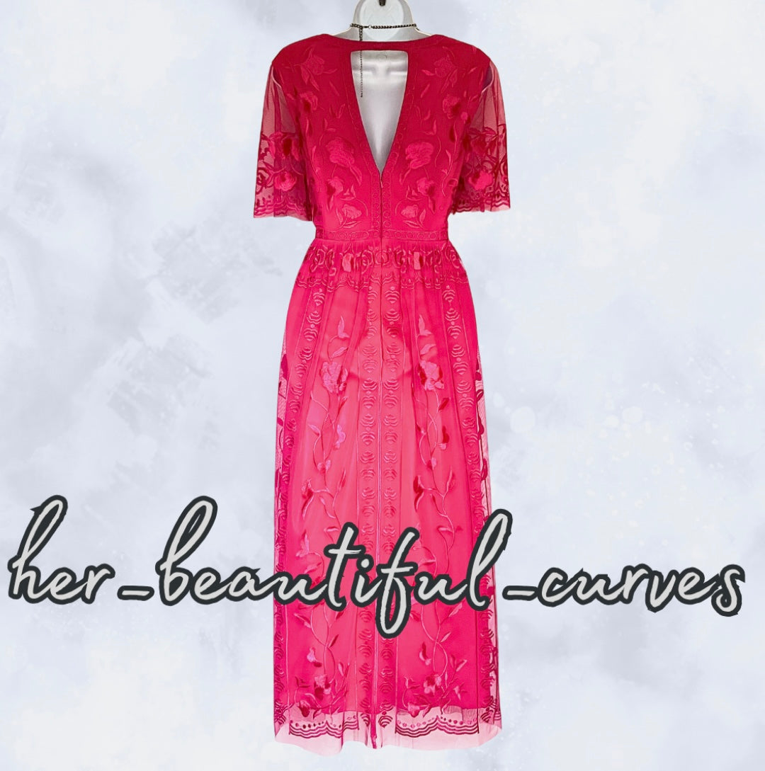 MONSOON EMBROIDERED FLORAL WEDDING OCCASION PARTY DRESS SIZE 16