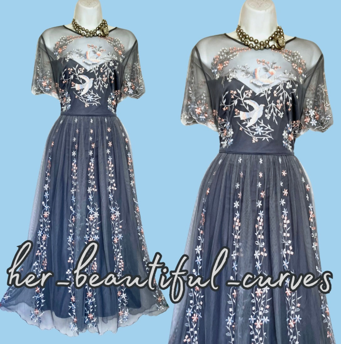 MONSOON EMBROIDERED BIRDS & FLORAL OCCASION WEDDING PARTY DRESS SIZE 16 new