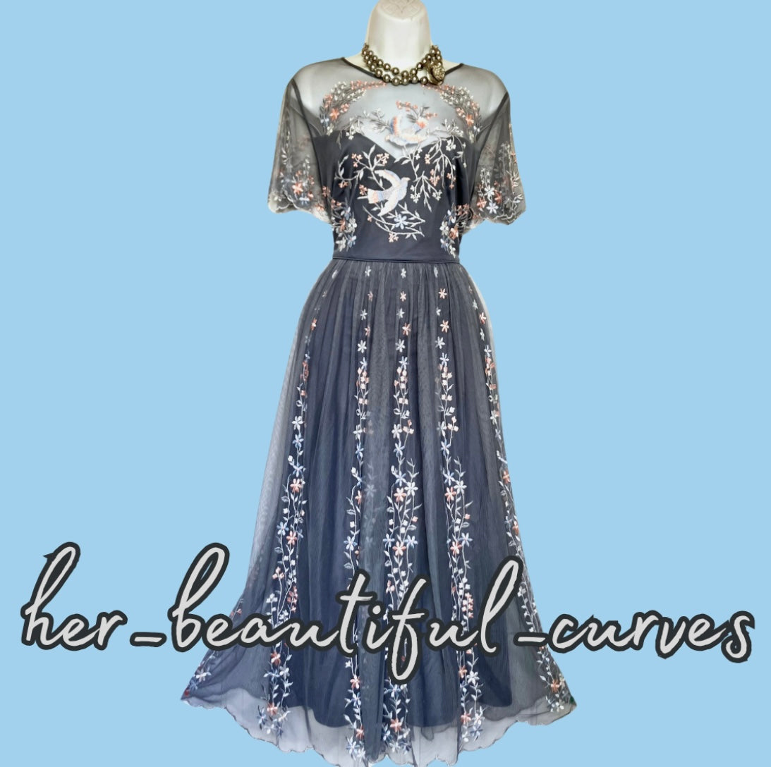 MONSOON EMBROIDERED BIRDS & FLORAL OCCASION WEDDING PARTY DRESS SIZE 16 new