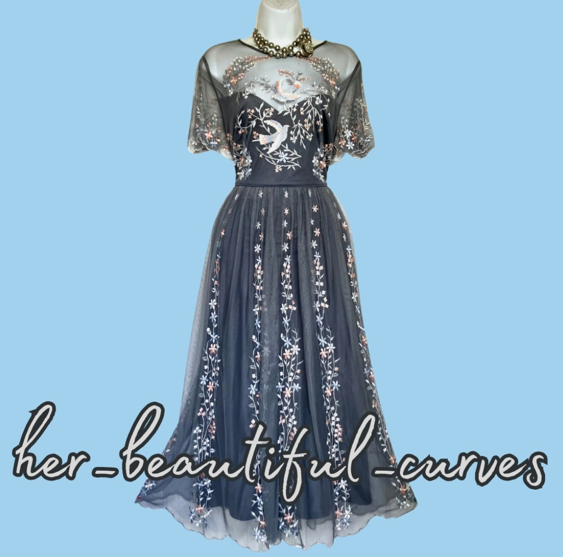 MONSOON EMBROIDERED BIRDS & FLORAL OCCASION WEDDING PARTY DRESS SIZE 16 new