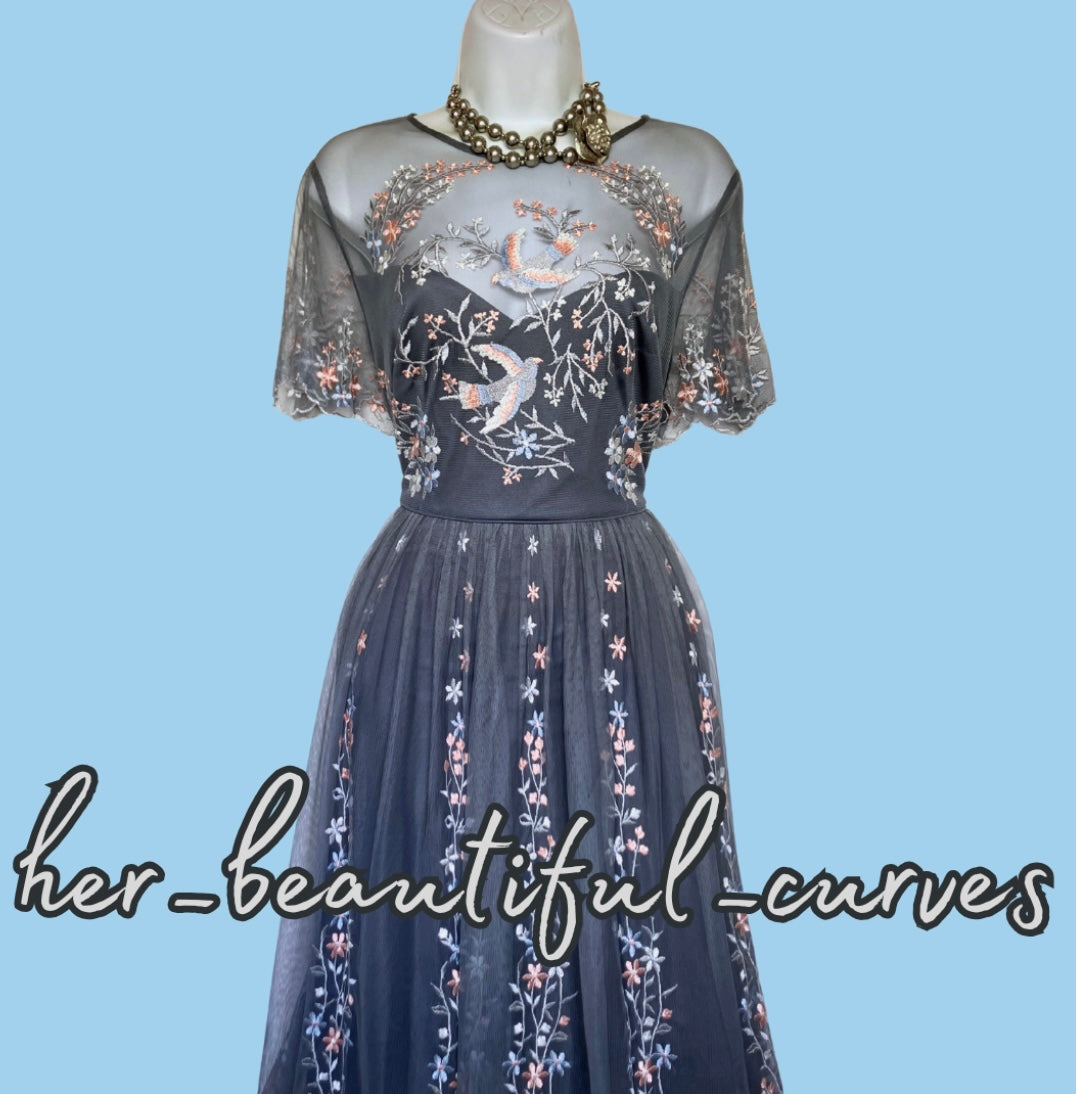 MONSOON EMBROIDERED BIRDS & FLORAL OCCASION WEDDING PARTY DRESS SIZE 16 new