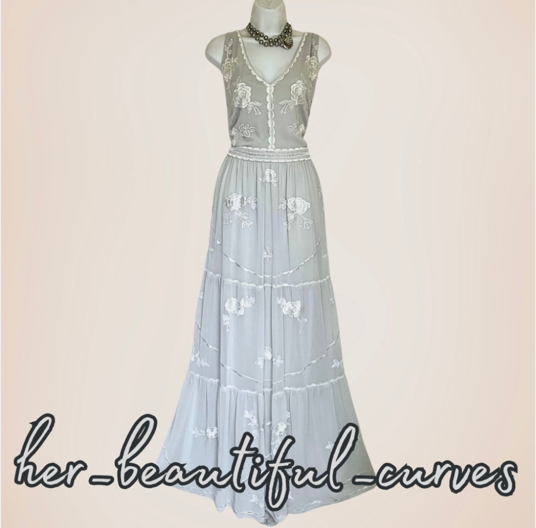 MONSOON EMBROIDERED FLROAL SEQUINS MAXI OCCASION WEDDING PARTY DRESS SIZE 24